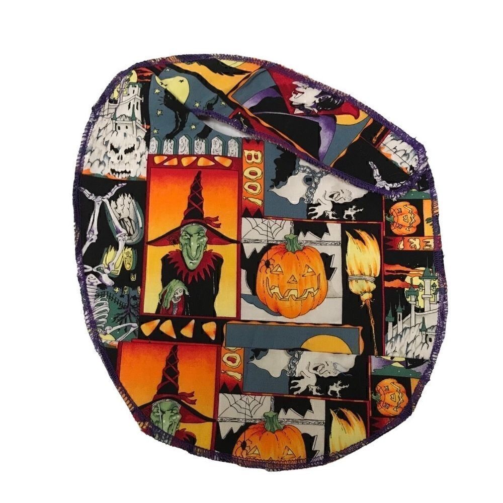Handmade Halloween collage machine washable bib OS‎